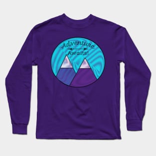 Adventure Awaits Blue and Purple Mountains Design Long Sleeve T-Shirt